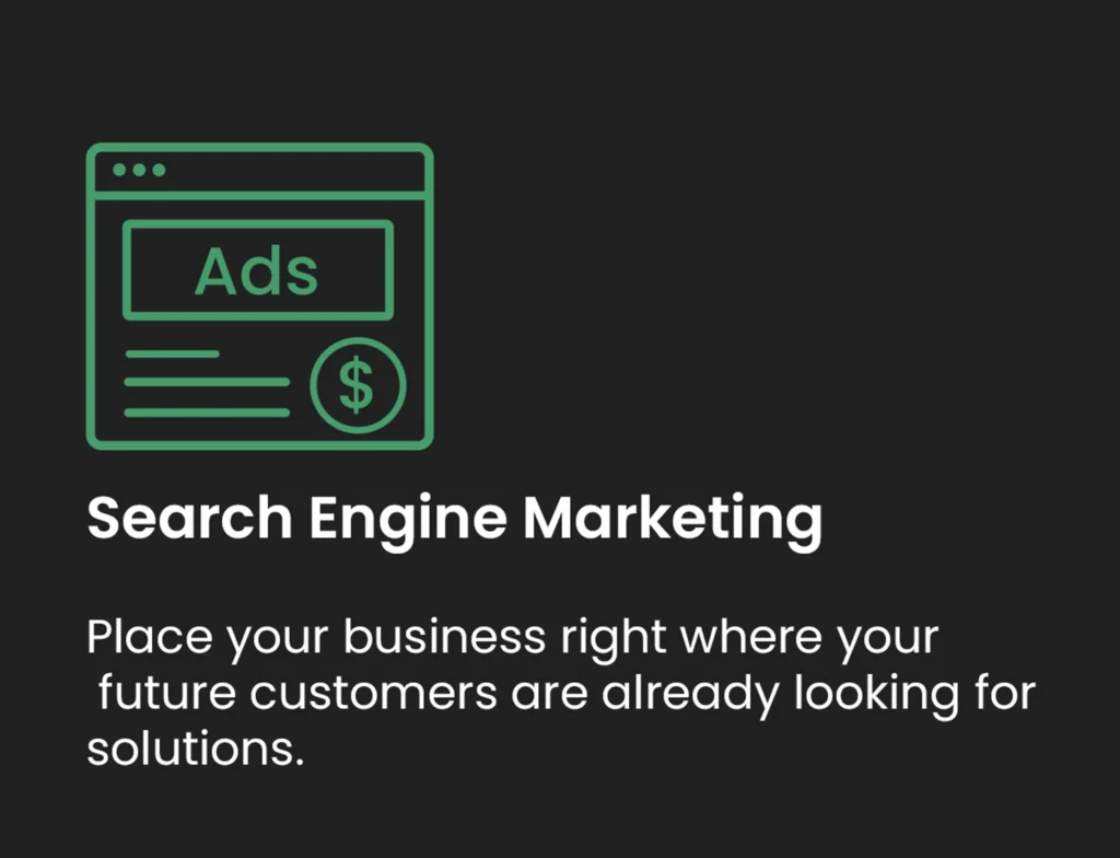 Search Engine Marketing service card featuring online advertising and paid search campaigns for businesses