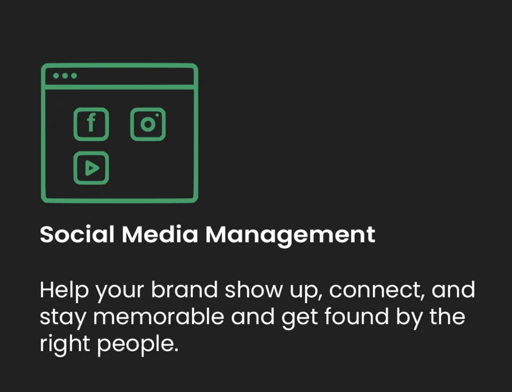 Social media management service card featuring social media marketing, brand engagement, and audience growth